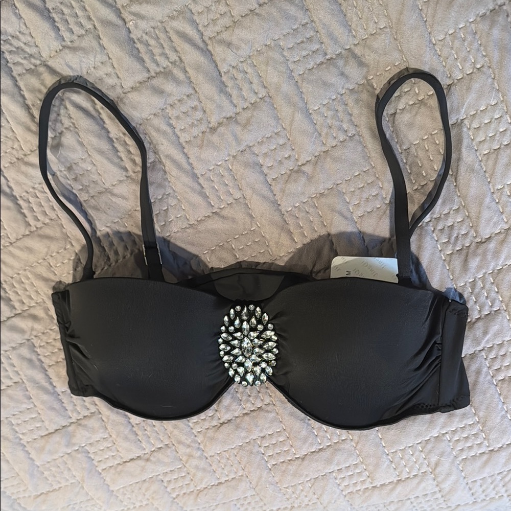 Elegant Black swim top with removable brooch.
